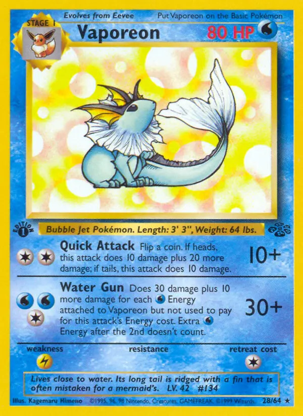 Vaporeon, Pokémon card