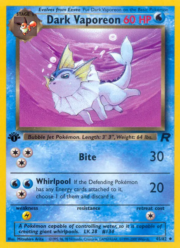 Dark Vaporeon, Pokémon card
