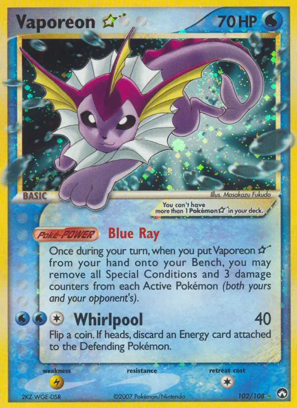 Vaporeon ☆, Pokémon card