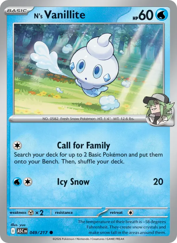 N's Vanillite, Pokémon card