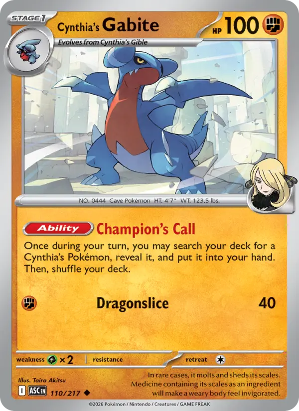 Cynthia's Gabite, Pokémon card