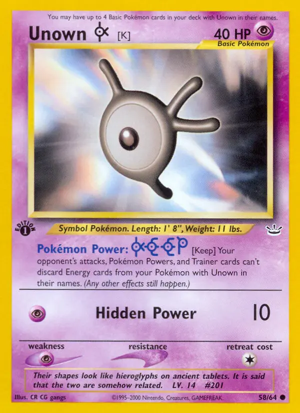 Unown [K], Pokémon card
