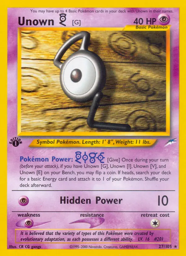 Unown [G], Pokémon card