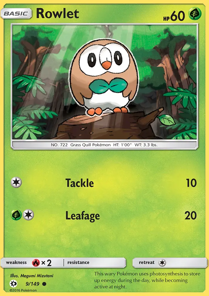 Rowlet, Pokémon card