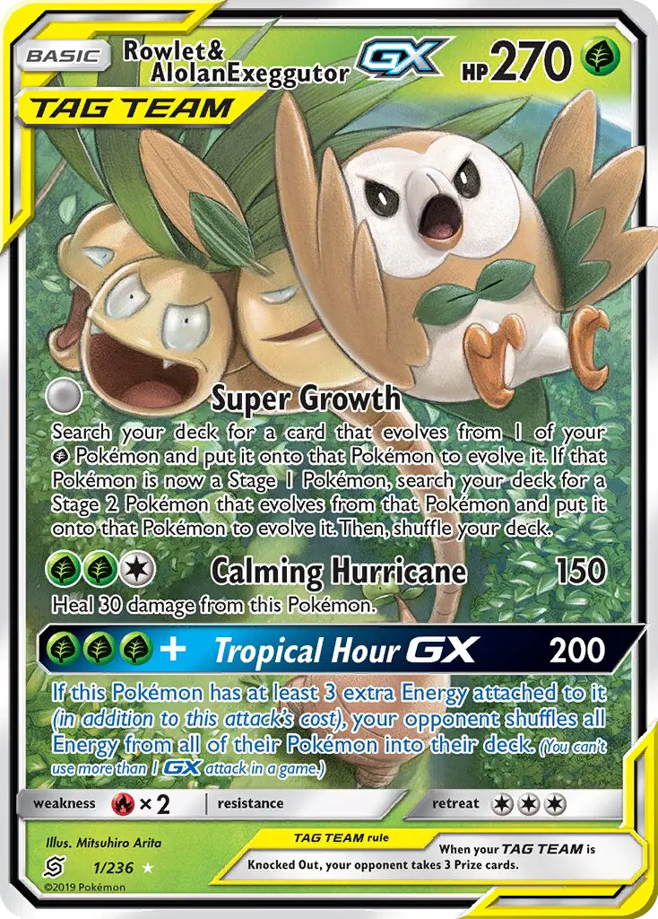 Rowlet & Alolan Exeggutor GX, Pokémon card
