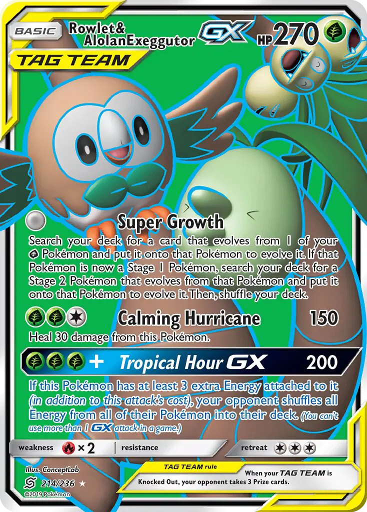 Rowlet & Alolan Exeggutor GX, Pokémon card