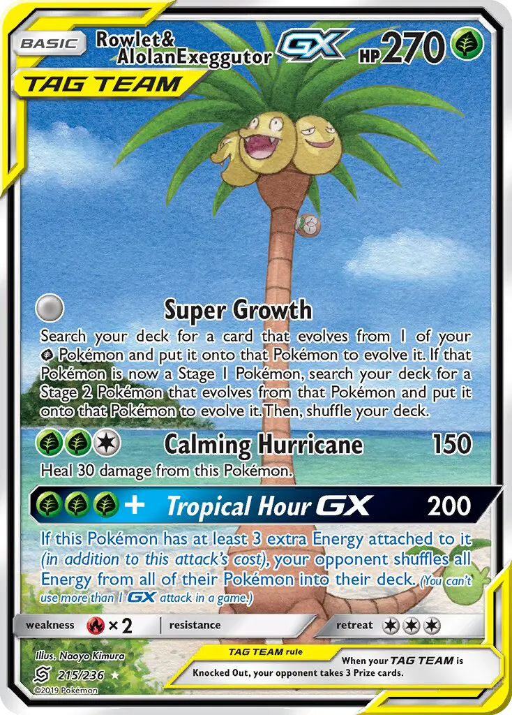 Rowlet & Alolan Exeggutor GX, Pokémon card