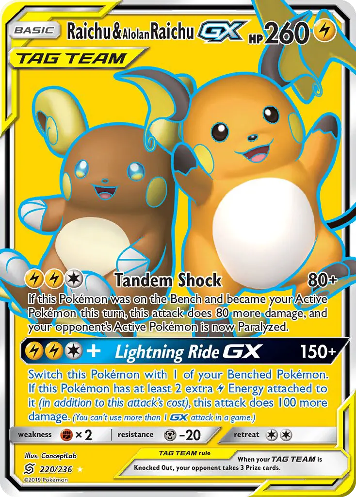 Raichu & Alolan Raichu GX, Pokémon card