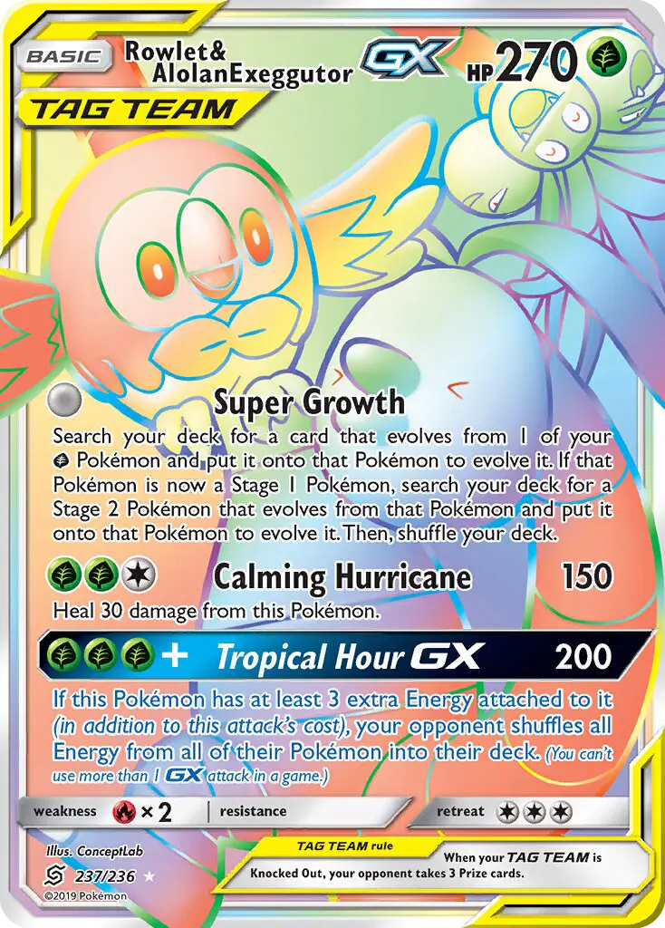 Rowlet & Alolan Exeggutor GX, Pokémon card