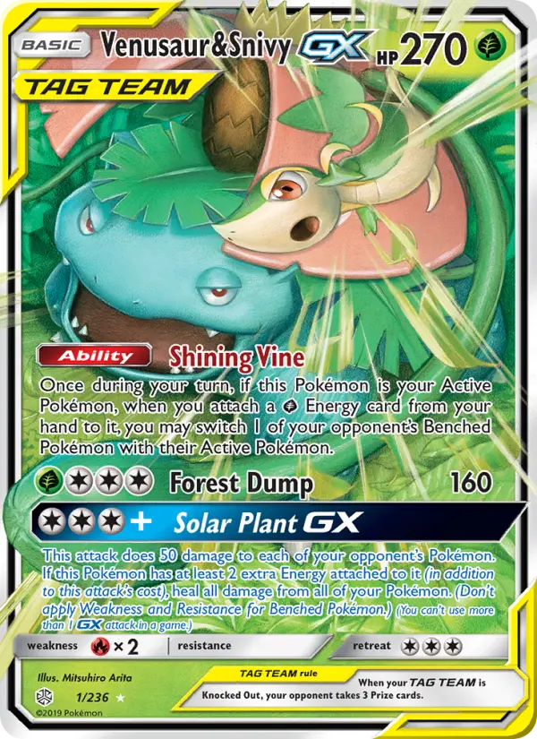 Venusaur & Snivy GX, Pokémon card