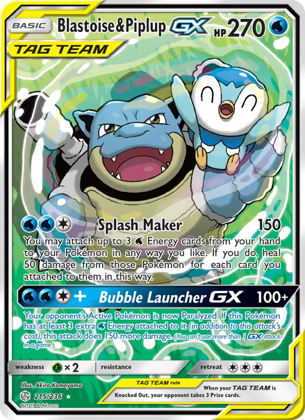Blastoise & Piplup GX, Pokémon card