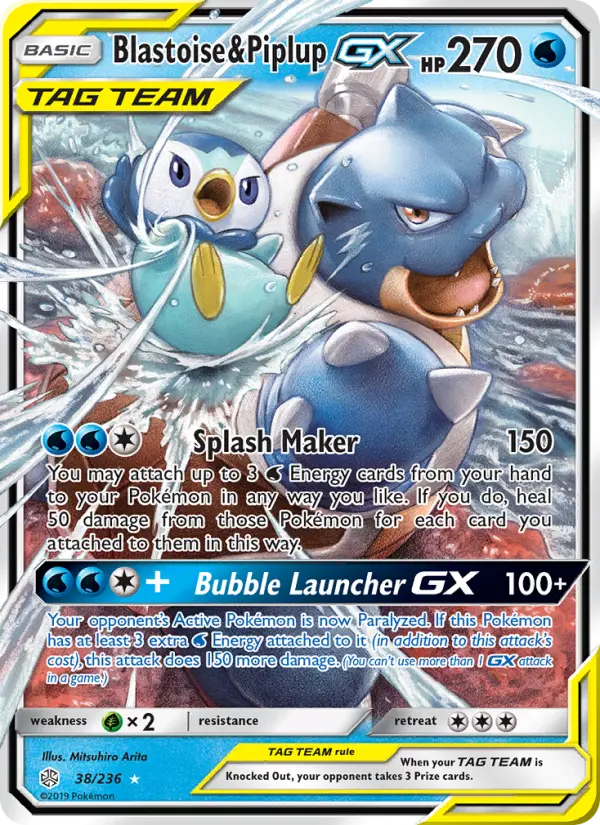 Blastoise & Piplup GX, Pokémon card