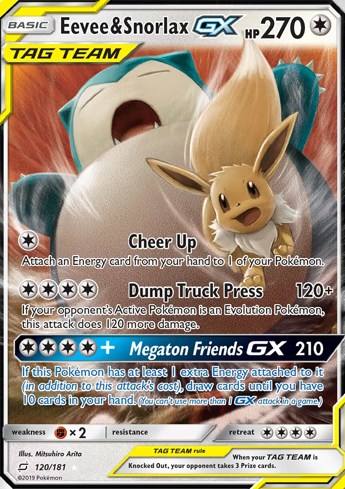 Eevee & Snorlax GX, Pokémon card