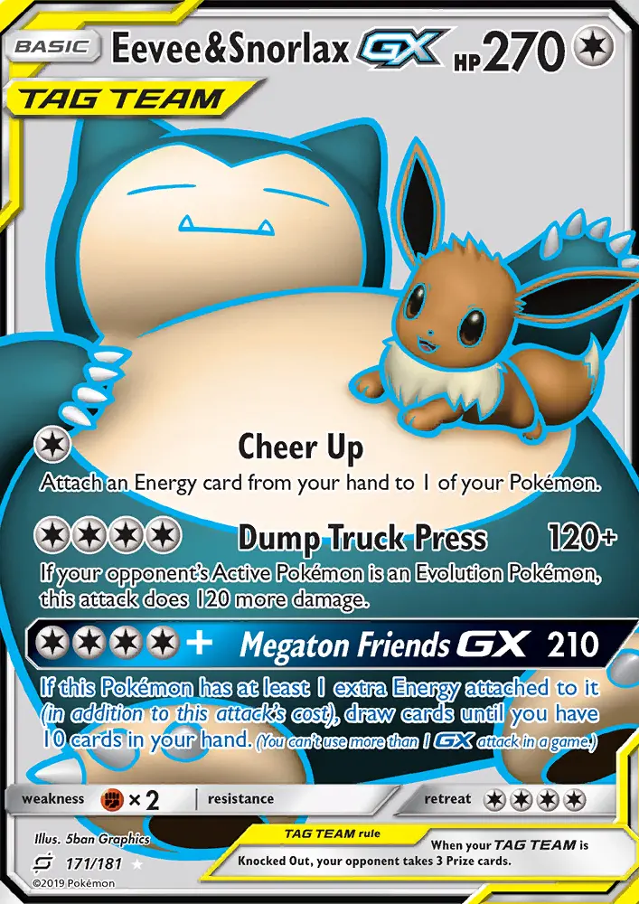 Eevee & Snorlax GX, Pokémon card