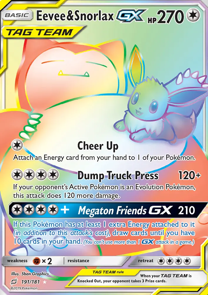 Eevee & Snorlax GX, Pokémon card