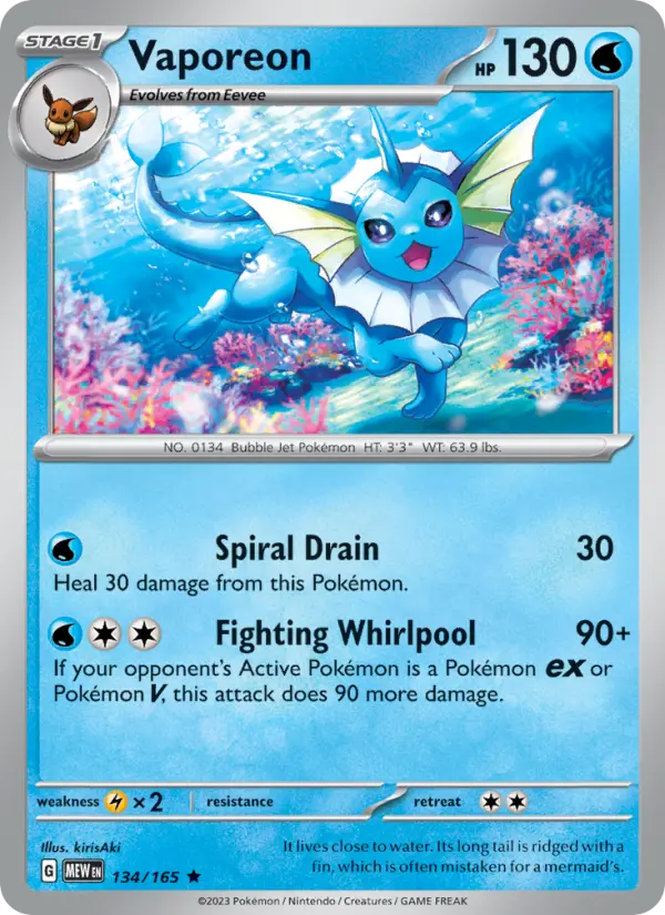 Vaporeon, Pokémon card