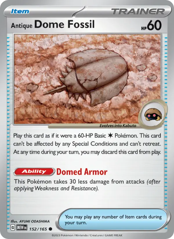 Antique Dome Fossil, Pokémon card