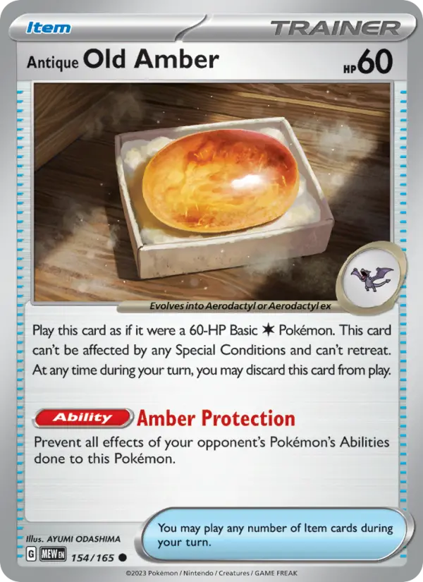 Antique Old Amber, Pokémon card