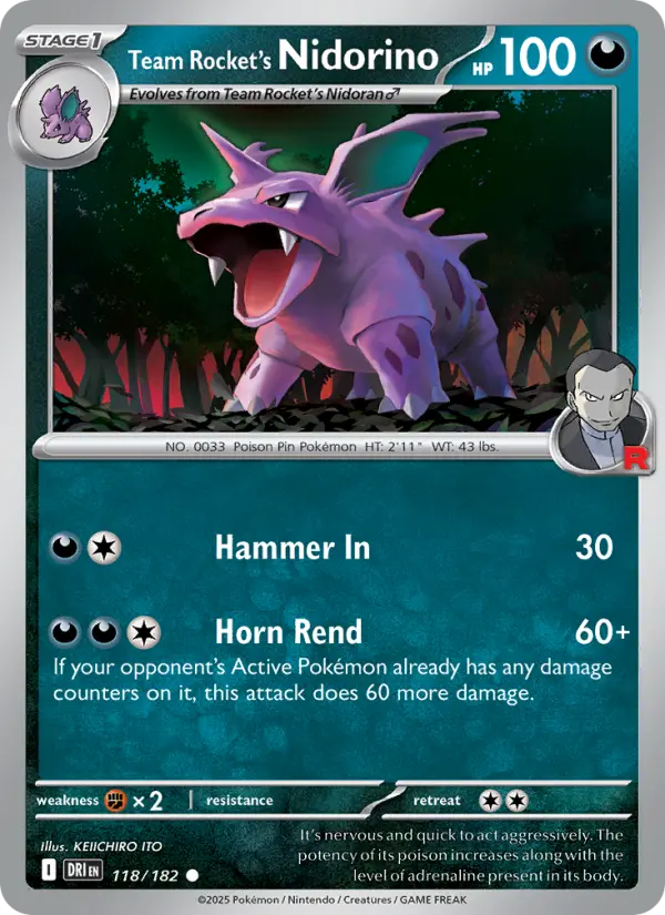 Team Rocket's Nidorino, Pokémon card