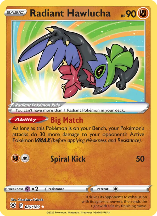 Radiant Hawlucha, Pokémon card