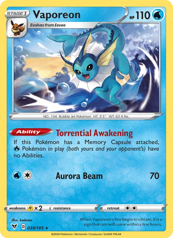 Vaporeon, Pokémon card